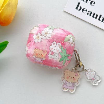 Husă retro cu flori de lalele pentru AirPods 1 2 Pro 3 Huse pentru AirPod 1 2 Cutie de încărcare pentru căști cu brățară cu perle Husă de protecție moale