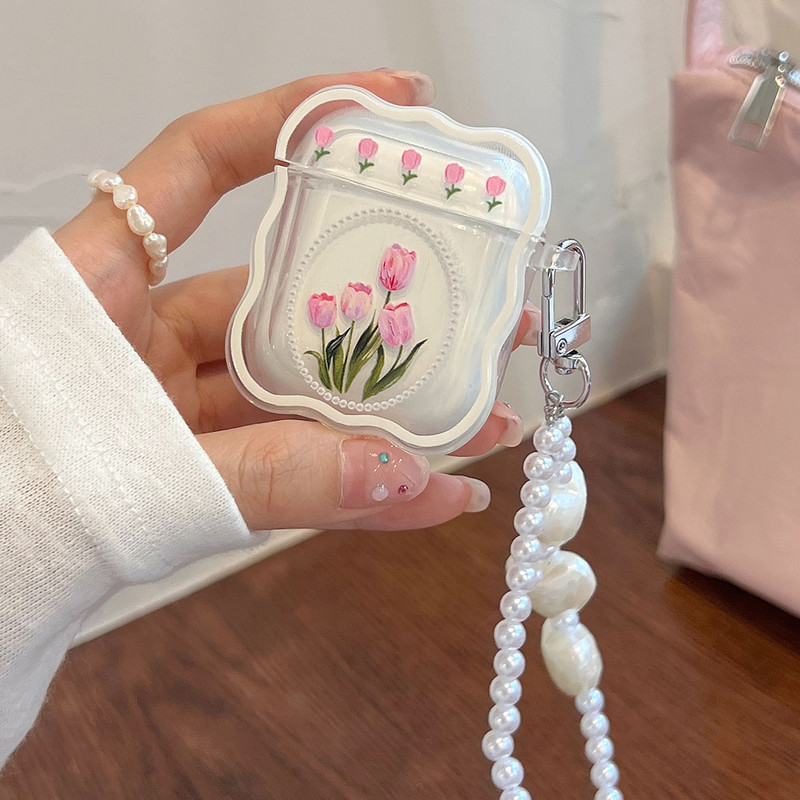 Ρετρό θήκη Tulip Flowers για AirPods 1 2 Pro 3 Θήκες για AirPod 1 2 Pearl Bracelet Headset Charging Box Μαλακό προστατευτικό κάλυμμα