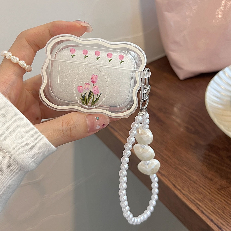 Ρετρό θήκη Tulip Flowers για AirPods 1 2 Pro 3 Θήκες για AirPod 1 2 Pearl Bracelet Headset Charging Box Μαλακό προστατευτικό κάλυμμα