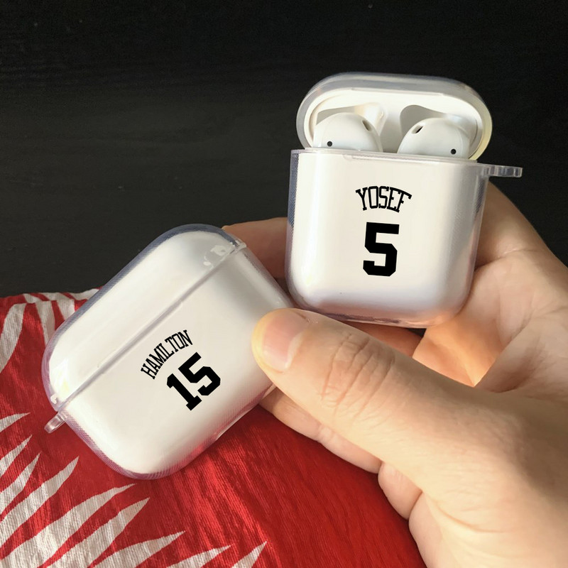 Krepšinio numerio pavadinimas Individualus dėklas, skirtas Apple Airpods 1 2 3 Minkštas silikoninis dangtelis Logotipas Vaizdo tekstas Suasmenintas Airpods Pro dėklas