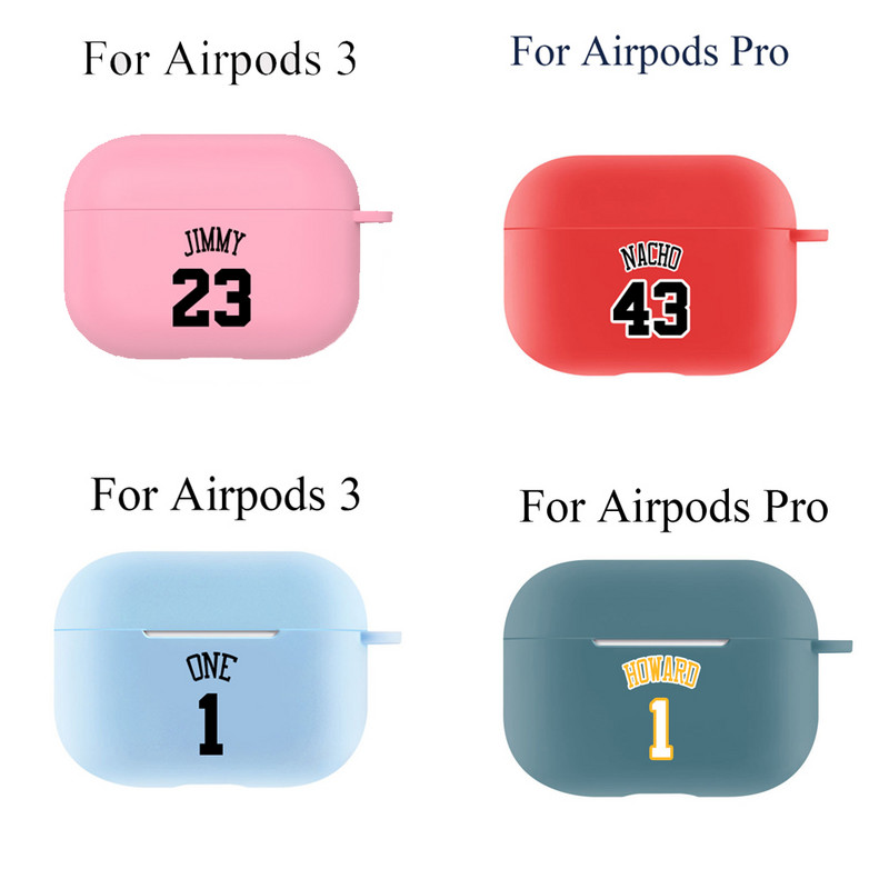 Krepšinio numerio pavadinimas Individualus dėklas, skirtas Apple Airpods 1 2 3 Minkštas silikoninis dangtelis Logotipas Vaizdo tekstas Suasmenintas Airpods Pro dėklas