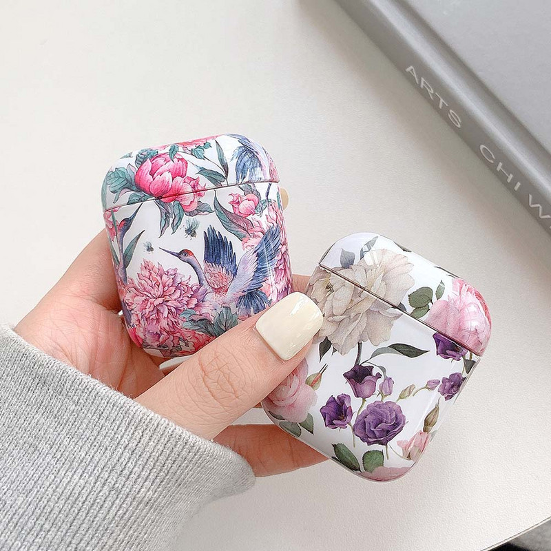 Flowers austiņu futrālis AirPods 2 Pro korpusiem Jauki, krāsaini vintage cietā datora gludie aizsargvāciņi AirPod 2 3 Air Pods vāciņam