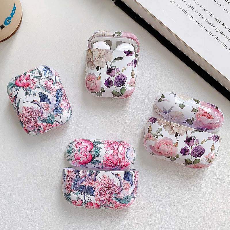 Flowers austiņu futrālis AirPods 2 Pro korpusiem Jauki, krāsaini vintage cietā datora gludie aizsargvāciņi AirPod 2 3 Air Pods vāciņam