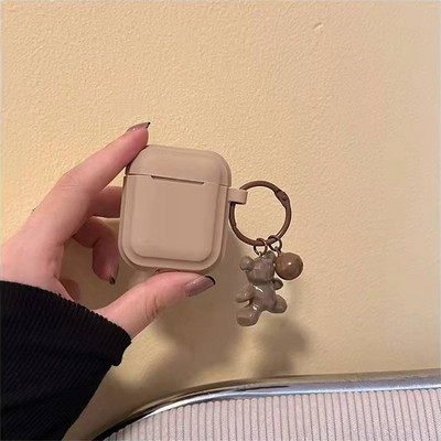 Husă pentru căști din silicon moale mat pentru Airpods 3 2021 Husă pentru căști cu pandantiv urs 3D drăguț, rezistentă la șocuri, pentru Airpods 1 2 Pro Coque