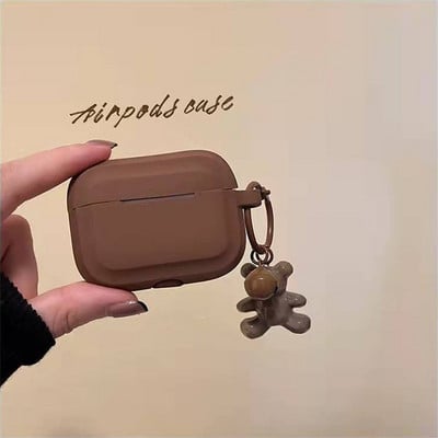 Husă pentru căști din silicon moale mat pentru Airpods 3 2021 Husă pentru căști cu pandantiv urs 3D drăguț, rezistentă la șocuri, pentru Airpods 1 2 Pro Coque