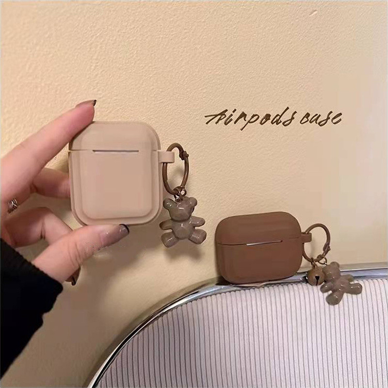 Husă pentru căști din silicon moale mat pentru Airpods 3 2021 Husă pentru căști cu pandantiv urs 3D drăguț, rezistentă la șocuri, pentru Airpods 1 2 Pro Coque