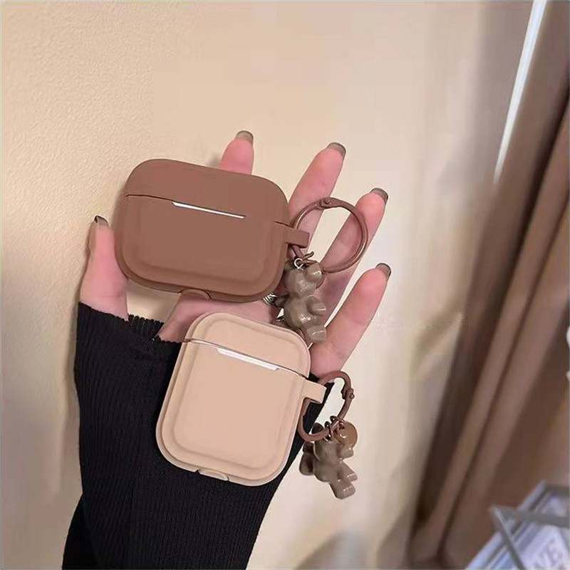 Husă pentru căști din silicon moale mat pentru Airpods 3 2021 Husă pentru căști cu pandantiv urs 3D drăguț, rezistentă la șocuri, pentru Airpods 1 2 Pro Coque