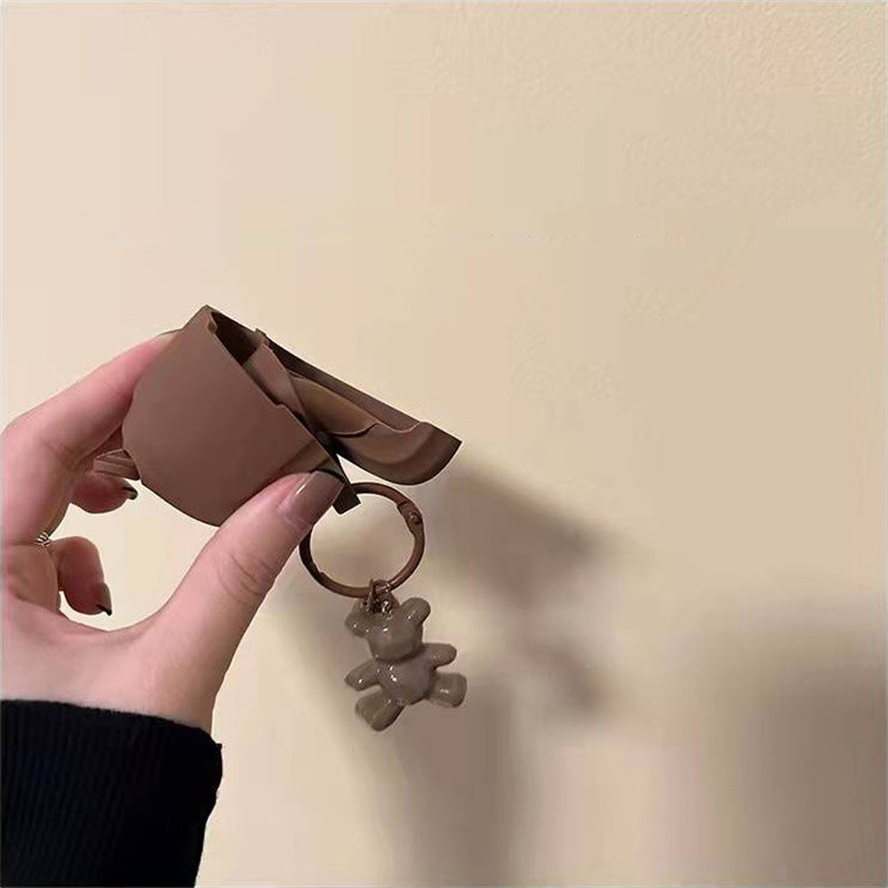 Husă pentru căști din silicon moale mat pentru Airpods 3 2021 Husă pentru căști cu pandantiv urs 3D drăguț, rezistentă la șocuri, pentru Airpods 1 2 Pro Coque