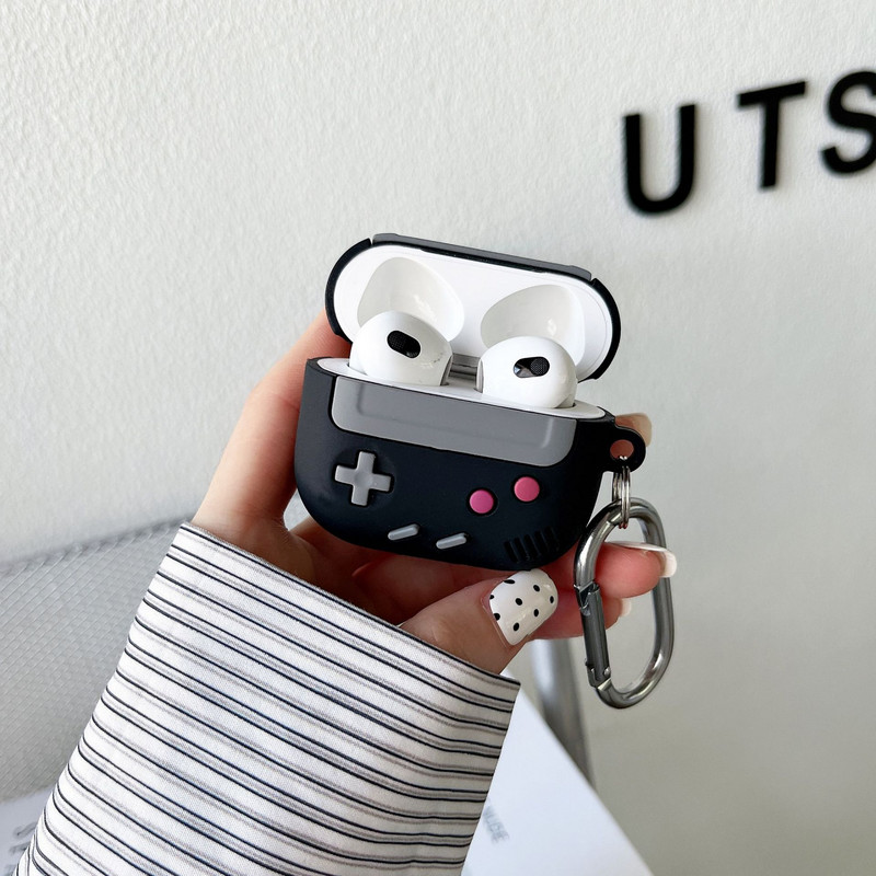 Fashion Retro Game Ausinių dėklas, skirtas Airpods 1 2 Pro 3D Gameboy silikoninis ausinių dangtelis, skirtas Airpods Pro2 Air pods 3 su kabliuku