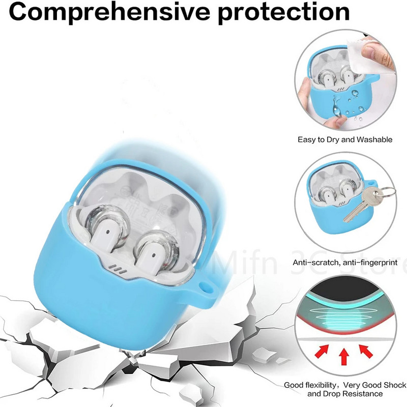 Skirta JBL TUNE FLEX minkšto silikono dangtelio belaidžiam Bluetooth ausinių plaunamam įkrovimo dėklui, apsaugančiam nuo kritimo, rankovės priedams