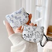 Husă pentru căști cu design cap de pisică pentru AirPods 2 Pro 1 3 Pictură simplă Husă TPU moale cu animale drăguțe Accesorii pentru căști Funda Shell