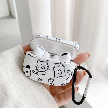 Θήκη ακουστικών σχεδίασης Cat Head για AirPods 2 Pro 1 3 Απλή ζωγραφική Χαριτωμένο Ζώο Μαλακό κάλυμμα TPU Αξεσουάρ ακουστικών Funda Shell