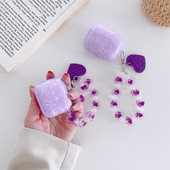 Κάλυμμα ακουστικών Luxury Purple Shells για Apple AirPods 1 2 Pro Θήκες ακουστικών για airpods Κουτί Cute Crystal Love Chain μπρελόκ