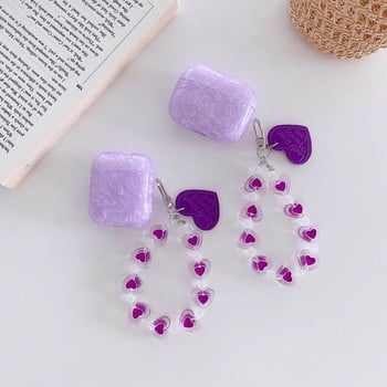 Κάλυμμα ακουστικών Luxury Purple Shells για Apple AirPods 1 2 Pro Θήκες ακουστικών για airpods Κουτί Cute Crystal Love Chain μπρελόκ