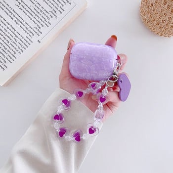 Κάλυμμα ακουστικών Luxury Purple Shells για Apple AirPods 1 2 Pro Θήκες ακουστικών για airpods Κουτί Cute Crystal Love Chain μπρελόκ