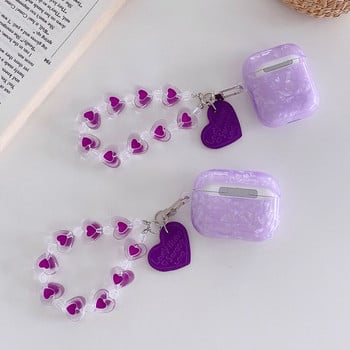 Κάλυμμα ακουστικών Luxury Purple Shells για Apple AirPods 1 2 Pro Θήκες ακουστικών για airpods Κουτί Cute Crystal Love Chain μπρελόκ