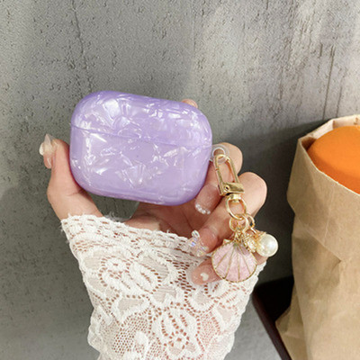 Κάλυμμα ακουστικών Luxury Purple Shells για Apple AirPods 1 2 Pro Θήκες ακουστικών για airpods Κουτί Cute Crystal Love Chain μπρελόκ