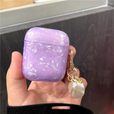 Κάλυμμα ακουστικών Luxury Purple Shells για Apple AirPods 1 2 Pro Θήκες ακουστικών για airpods Κουτί Cute Crystal Love Chain μπρελόκ