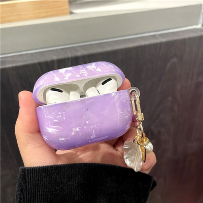 Κάλυμμα ακουστικών Luxury Purple Shells για Apple AirPods 1 2 Pro Θήκες ακουστικών για airpods Κουτί Cute Crystal Love Chain μπρελόκ