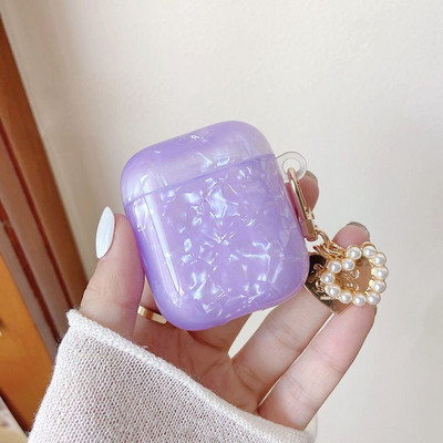 Κάλυμμα ακουστικών Luxury Purple Shells για Apple AirPods 1 2 Pro Θήκες ακουστικών για airpods Κουτί Cute Crystal Love Chain μπρελόκ