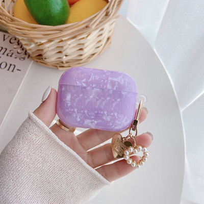 Κάλυμμα ακουστικών Luxury Purple Shells για Apple AirPods 1 2 Pro Θήκες ακουστικών για airpods Κουτί Cute Crystal Love Chain μπρελόκ
