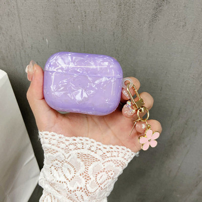 Κάλυμμα ακουστικών Luxury Purple Shells για Apple AirPods 1 2 Pro Θήκες ακουστικών για airpods Κουτί Cute Crystal Love Chain μπρελόκ