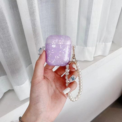 Κάλυμμα ακουστικών Luxury Purple Shells για Apple AirPods 1 2 Pro Θήκες ακουστικών για airpods Κουτί Cute Crystal Love Chain μπρελόκ