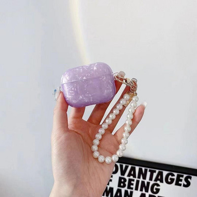Κάλυμμα ακουστικών Luxury Purple Shells για Apple AirPods 1 2 Pro Θήκες ακουστικών για airpods Κουτί Cute Crystal Love Chain μπρελόκ