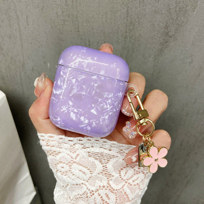 Κάλυμμα ακουστικών Luxury Purple Shells για Apple AirPods 1 2 Pro Θήκες ακουστικών για airpods Κουτί Cute Crystal Love Chain μπρελόκ