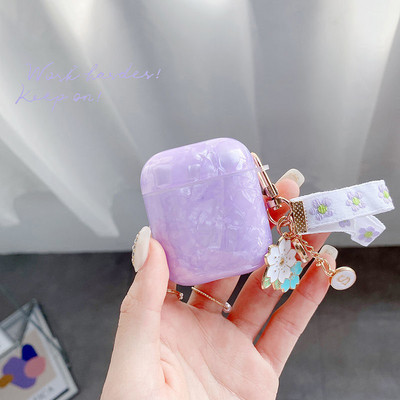 Κάλυμμα ακουστικών Luxury Purple Shells για Apple AirPods 1 2 Pro Θήκες ακουστικών για airpods Κουτί Cute Crystal Love Chain μπρελόκ