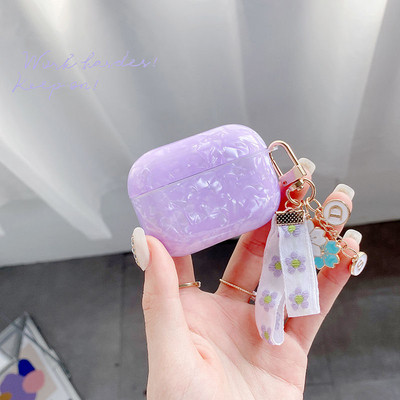 Κάλυμμα ακουστικών Luxury Purple Shells για Apple AirPods 1 2 Pro Θήκες ακουστικών για airpods Κουτί Cute Crystal Love Chain μπρελόκ