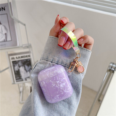 Κάλυμμα ακουστικών Luxury Purple Shells για Apple AirPods 1 2 Pro Θήκες ακουστικών για airpods Κουτί Cute Crystal Love Chain μπρελόκ