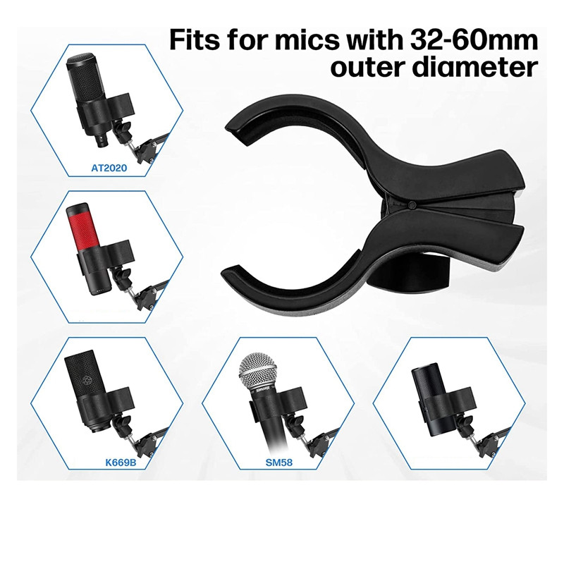 Držač kopče za mikrofon od 2 komada, podesiva stezaljka za držač mikrofona, kopča za mikrofon s 5/8 inčnim muškim na 3/8 inčnim adapterom za vijke
