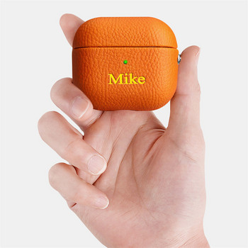 ПЕРСОНАЛИЗИРАНО име Инициали Персонализиране на калъф за Bluetooth слушалки за Airpods 1 2 Pro 3 Луксозен модел на кожата на личи Меко покритие за слушалки