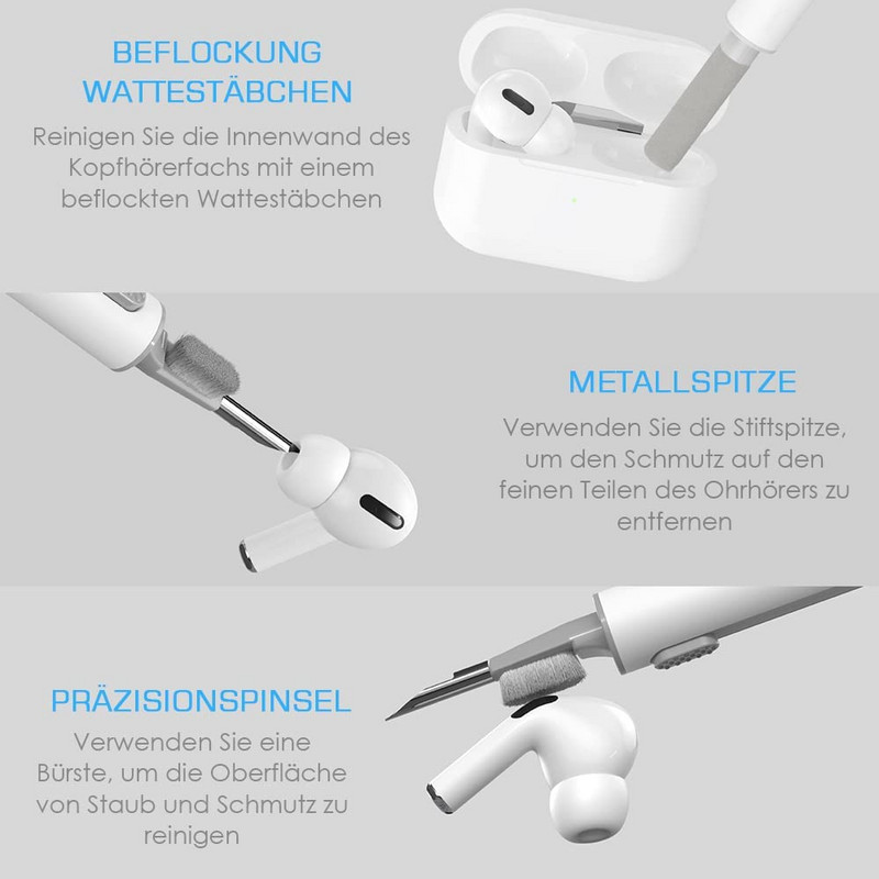 Valymo rinkinys Airpods Pro 1 2 Bluetooth Earbuds Cleaning Pen Airpods Pro Dėklo valymo įrankiai iPhone Xiaomi Huawei Samsung