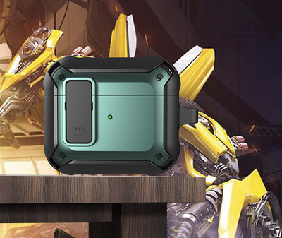 „Airpods Pro 2“ dėklai [Secure Lock] Tvirtas vyrų apsauginis dėklas su / raktų pakabučiu TPU + PC šarvai prabangūs „Airpods 1 2 3 Pro“ dėklas