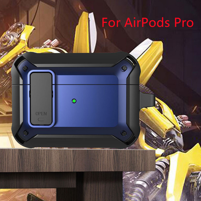 „Airpods Pro 2“ dėklai [Secure Lock] Tvirtas vyrų apsauginis dėklas su / raktų pakabučiu TPU + PC šarvai prabangūs „Airpods 1 2 3 Pro“ dėklas