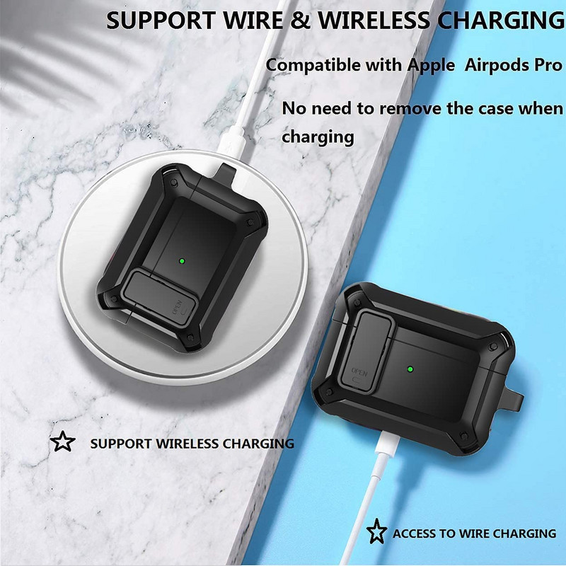 „Airpods Pro 2“ dėklai [Secure Lock] Tvirtas vyrų apsauginis dėklas su / raktų pakabučiu TPU + PC šarvai prabangūs „Airpods 1 2 3 Pro“ dėklas