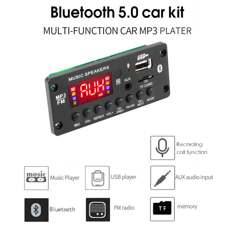 2*25W 50W pojačalo DC 7-15V ploča MP3 dekodera Bluetooth 5.0 12V auto MP3 player USB FM snimanje poziva podrška prebacivanje mapa
