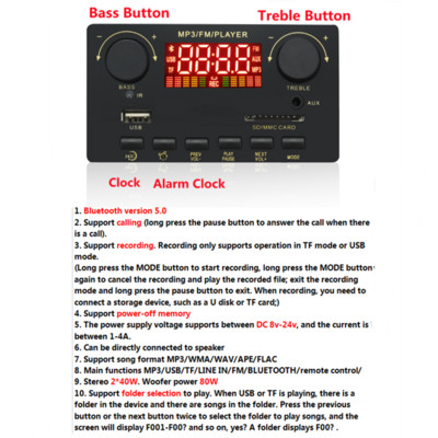 DC 5V 18V 50W erősítő MP3 dekóder kártya Bluetooth5.0 autós MP3 lejátszó USB felvevő modul FM AUX rádió hangszóróhoz kihangosító