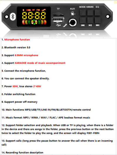 DC 5V 18V 50W erősítő MP3 dekóder kártya Bluetooth5.0 autós MP3 lejátszó USB felvevő modul FM AUX rádió hangszóróhoz kihangosító