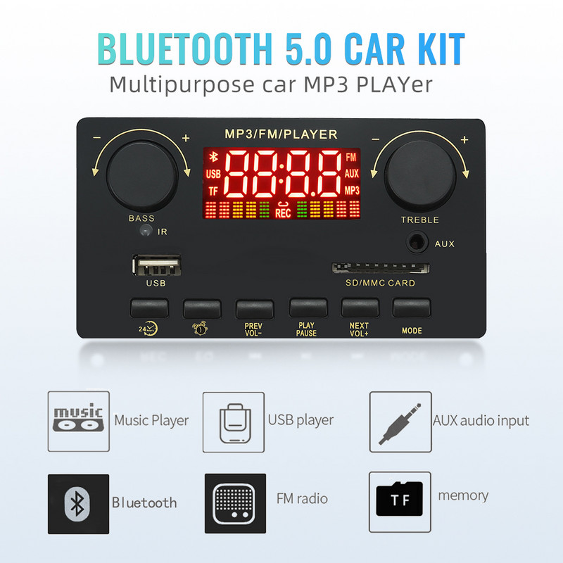 2*40W 80W pastiprinātājs Bluetooth 5.0 MP3 atskaņotājs WAV dekodera plate 12V auto FM radio moduļa atbalsts TF USB AUX brīvroku zvanu ieraksts