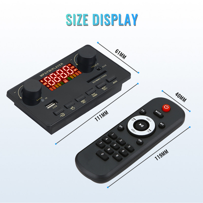 2*40W 80W pastiprinātājs Bluetooth 5.0 MP3 atskaņotājs WAV dekodera plate 12V auto FM radio moduļa atbalsts TF USB AUX brīvroku zvanu ieraksts