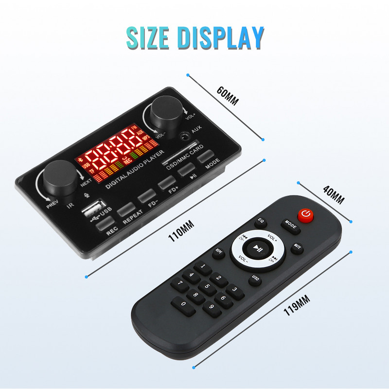 MP3 WMA ploča dekodera Bežični Bluetooth 5.0 7V-25V dekoder Auto MP3 player USB modul za snimanje FM AUX radio za zvučnik Handsfree