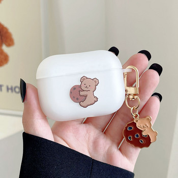 Матов калъф за слушалки Cartoon Bear за AirPods 3 2, мек TPU, сладък капак за AirPods Pro, кутия за зареждане на слушалки, калъфи с ключодържател