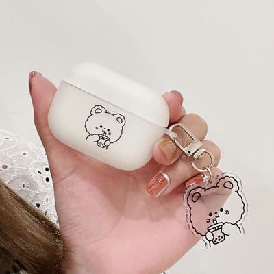 Husă mată pentru căști cu urs de desene animate pentru AirPods 3 2 Husă moale TPU drăguță pentru căști AirPods Pro Huse cutie de încărcare cu breloc