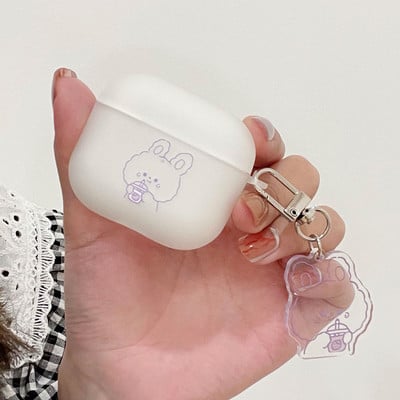Husă mată pentru căști cu urs de desene animate pentru AirPods 3 2 Husă moale TPU drăguță pentru căști AirPods Pro Huse cutie de încărcare cu breloc