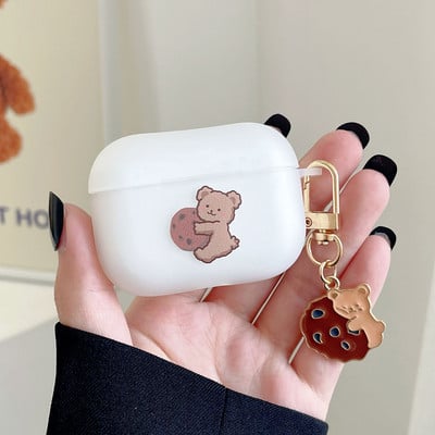 Husă mată pentru căști cu urs de desene animate pentru AirPods 3 2 Husă moale TPU drăguță pentru căști AirPods Pro Huse cutie de încărcare cu breloc