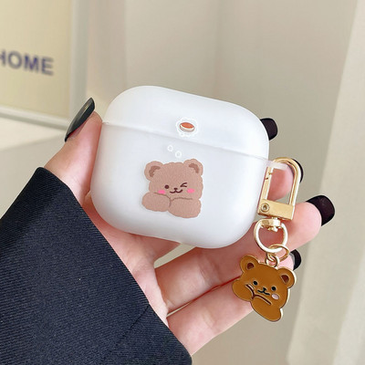 Husă mată pentru căști cu urs de desene animate pentru AirPods 3 2 Husă moale TPU drăguță pentru căști AirPods Pro Huse cutie de încărcare cu breloc