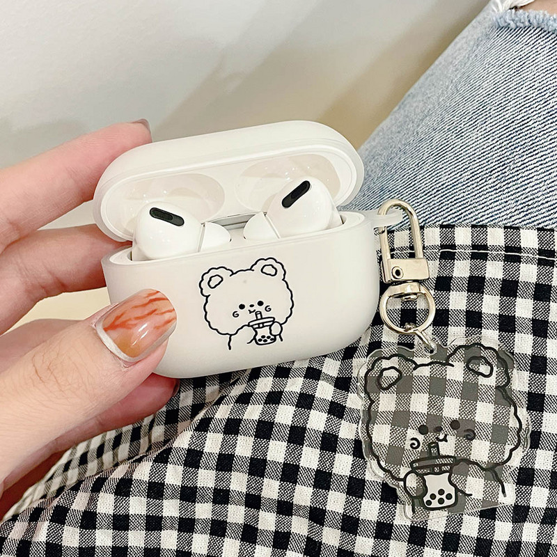 Husă mată pentru căști cu urs de desene animate pentru AirPods 3 2 Husă moale TPU drăguță pentru căști AirPods Pro Huse cutie de încărcare cu breloc